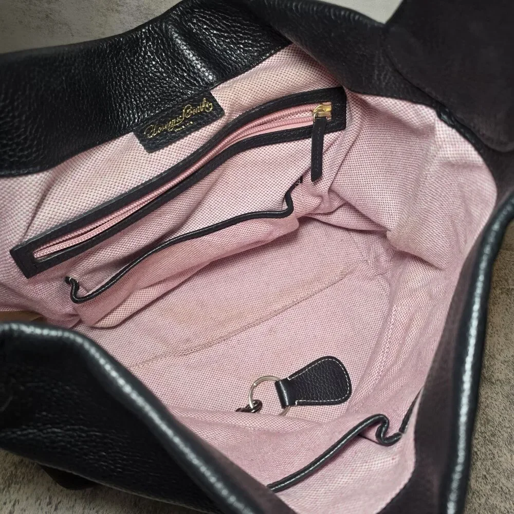 Vtg Dooney & Bourke Lucca Leather Logo Lock Hobo Black Pebbled Gold Hardwear